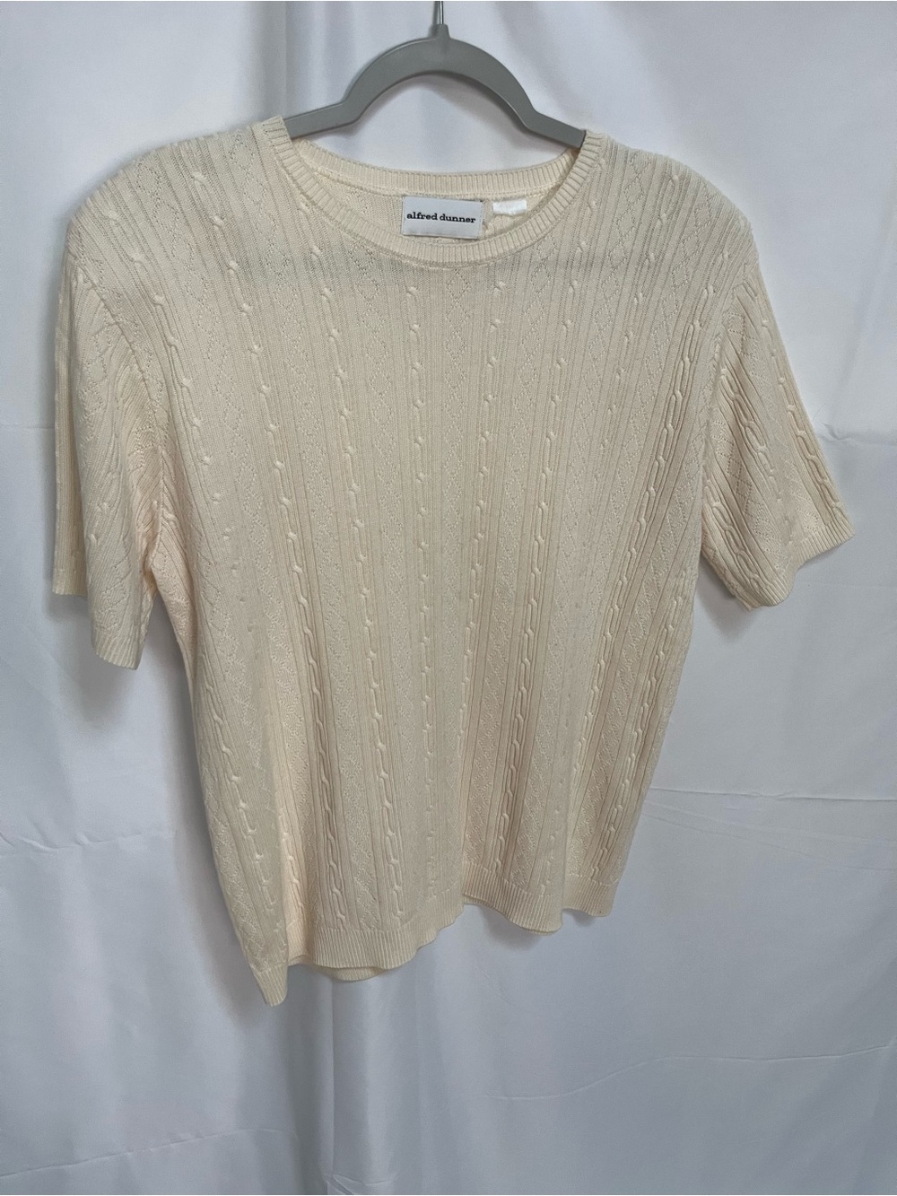Alfred Dunner Cream Cable-Knit Short Sleeve Top
